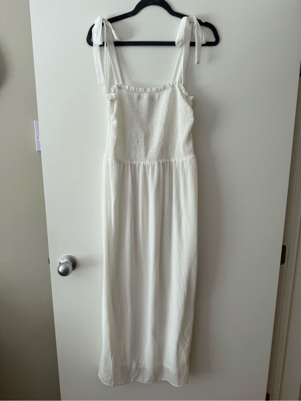 Dex White Smocked V-Neck Maxi Dress
